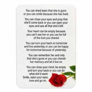 'TEARS THAT SHE IS GONE' PRAYER CARD