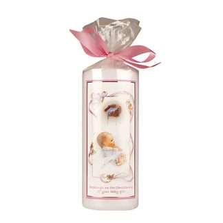 6-inch girl Christening candle gift wrapped with ribbon, 46-hour burn time
