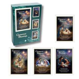 Christmas Blessings boxed card set packaging with 18 cards and 4 Nativity designs