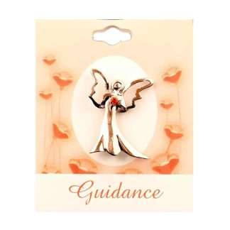 1-inch angel pin with hollow wings and orange-coloured stone in the centre