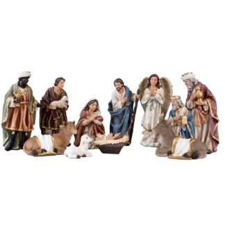 11-piece coloured resin nativity set with 6-inch hand-painted figures and gold highlights
