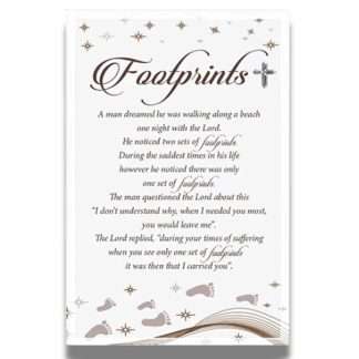 5"x7" standing glass plaque with Footprints verse and decorative motif, singly boxed.