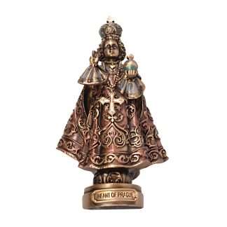 3.5-inch resin statue of the Infant of Prague with antique two-tone bronze finish in Veronese style