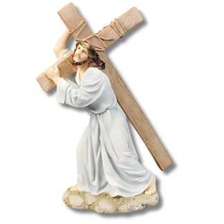 12-inch hand-painted resin statue of the Lord carrying the cross in Veronese style
