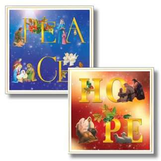 Peace and Hope Christmas cards with gold foil highlights and festive designs