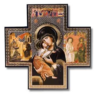 6x6 inch Perpetual wood cross icon with gold and silver metallic print for hanging display