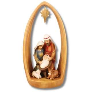 Hand-painted resin Nativity Arch with dome shape, star, and five Christmas figures