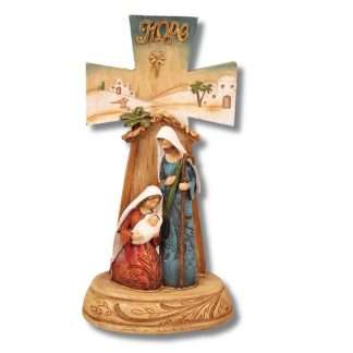 9-inch hand-painted resin nativity cross featuring the Holy Family