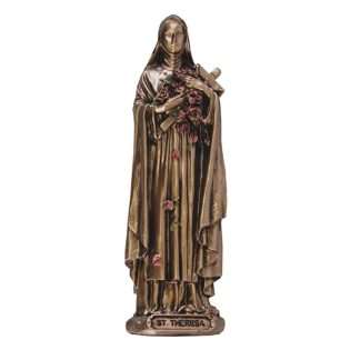 3.5-inch resin statue of St. Theresa with antique two-tone bronze finish in Veronese style.