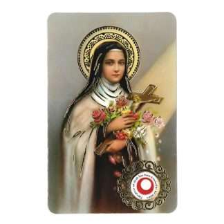 Saint Thérèse of Lisieux relic prayer card with image on front and prayer on reverse