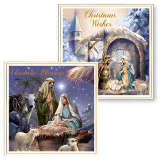 Pack of 6 Christmas Blessing and Wishes Cards featuring 2 designs with gold foil highlights.