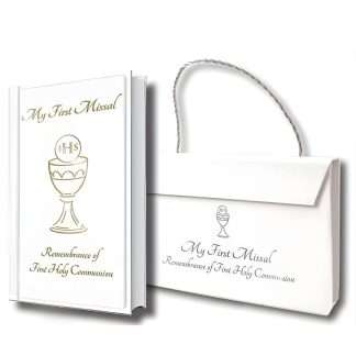 Hardback Communion Missal with padded plastic carry case, symbolic cover image