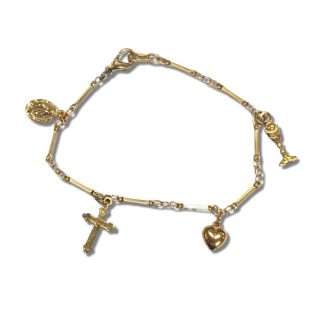 Gold-plated Communion bracelet with chalice, heart, Miraculous Medal and cross detail