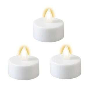 Pack of three white battery tea lights, 1½ inch diameter, with batteries included