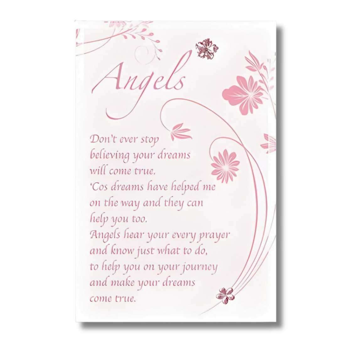 Glass Angels Blessings plaque with inspirational prayer and angel motif, 5 inches by 7 inches