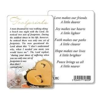 Footprints Inspirational Verse Card, laminated 3¼ × 2¼ inches, poem on front, reminder of love, faith, hope, joy, and peace on back