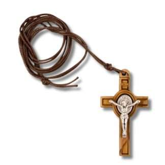 Olive wood St. Benedict crucifix on a 32-inch cord