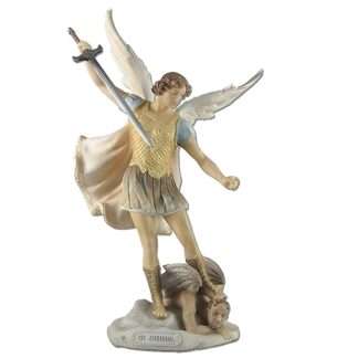 Saint Michael the Archangel Veronese Style Resin Statue, 10 inches high, hand-painted traditional depiction, gift boxed