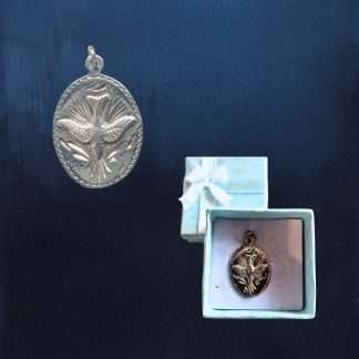 Holy Spirit emblem medal with dove symbol gift boxed Confirmation keepsake