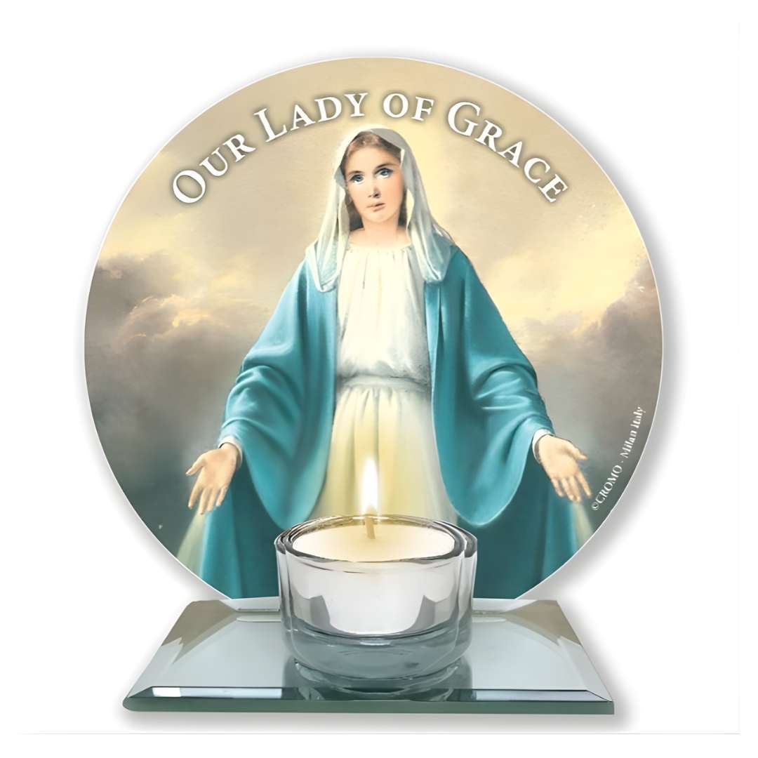 Miraculous glass votive light holder with silver-effect tea light insert and votive included