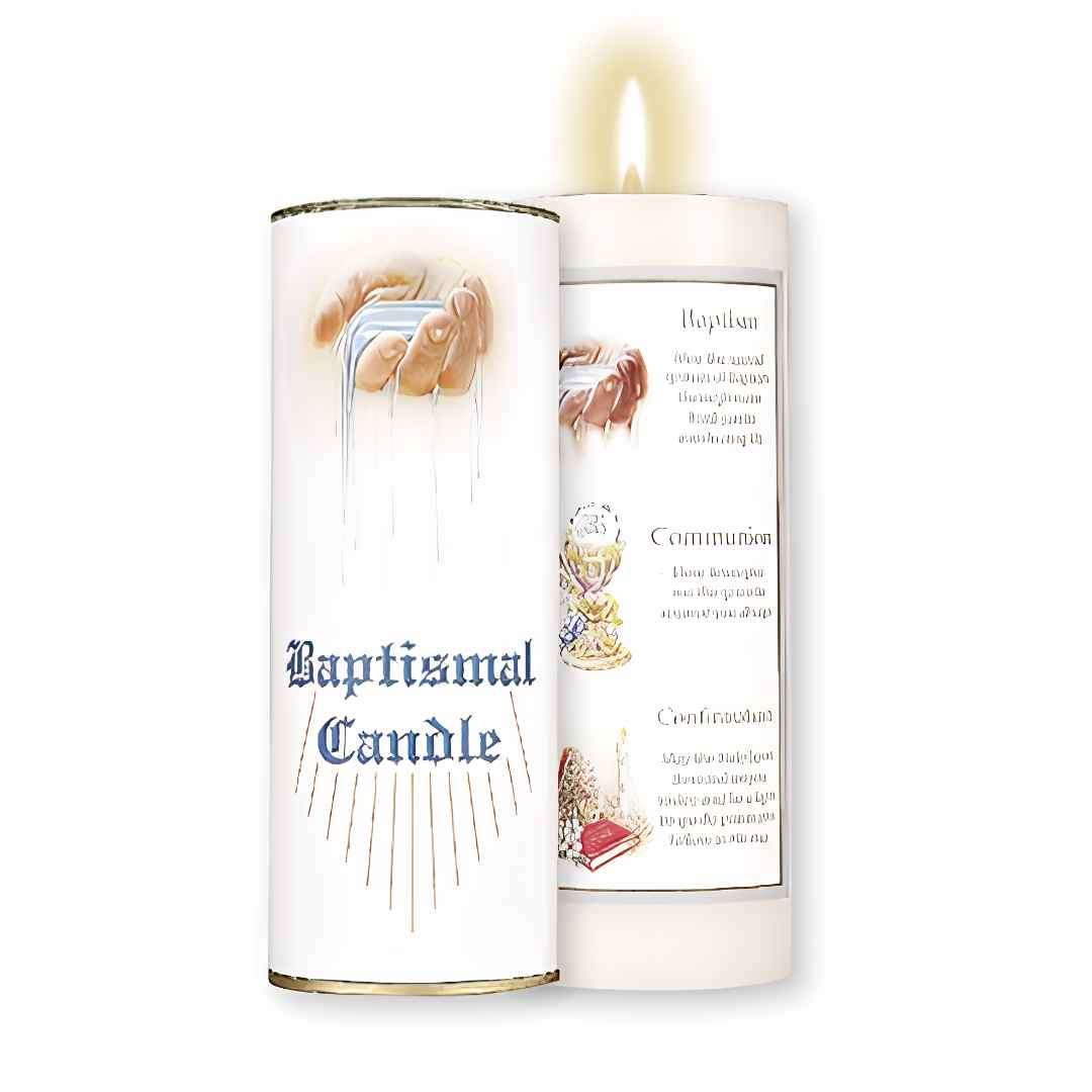 Baptismal candle 7 inch cylinder for Baptism Holy Communion and Confirmation three sacraments