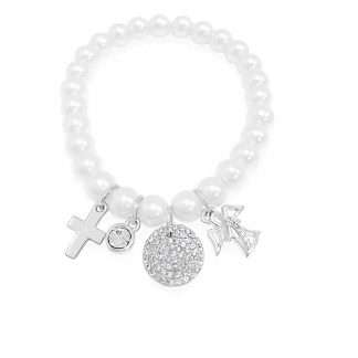 Children's Sterling Silver Pearl Angel Charm Bracelet – Gift Boxed