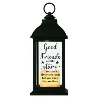 Black Good Friends LED candle lantern with friendship message and flickering candle