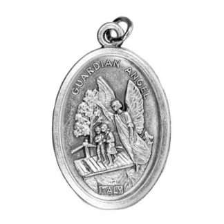 Guardian Angel oxidised medal with children, 1 inch