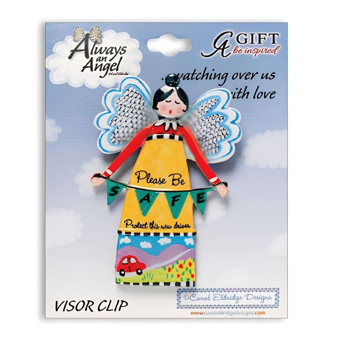 New Driver Angel car visor clip with Please Be Safe and Protect This New Driver message