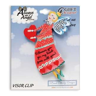 Angel car visor clip with Wherever You Go My Heart Goes With You message