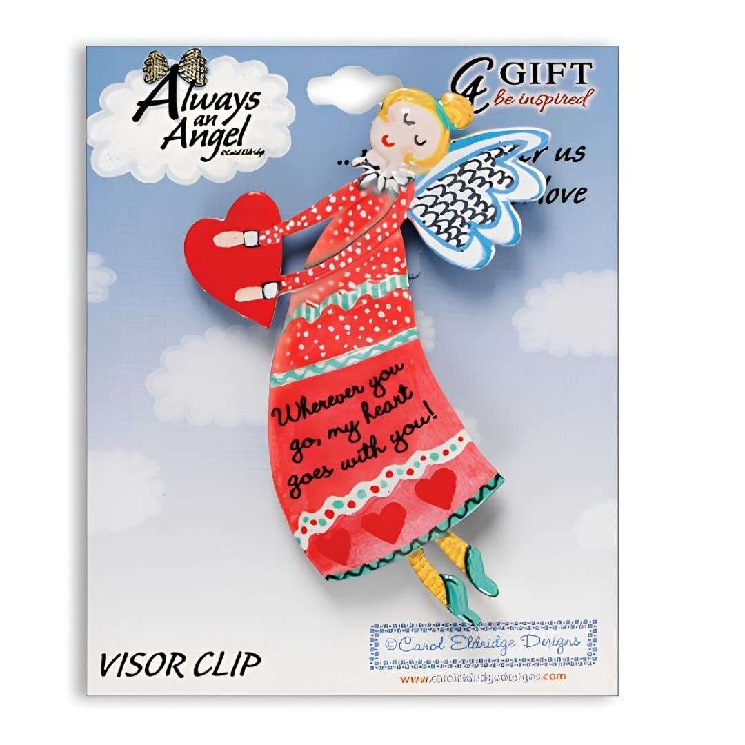 Angel car visor clip with Wherever You Go My Heart Goes With You message