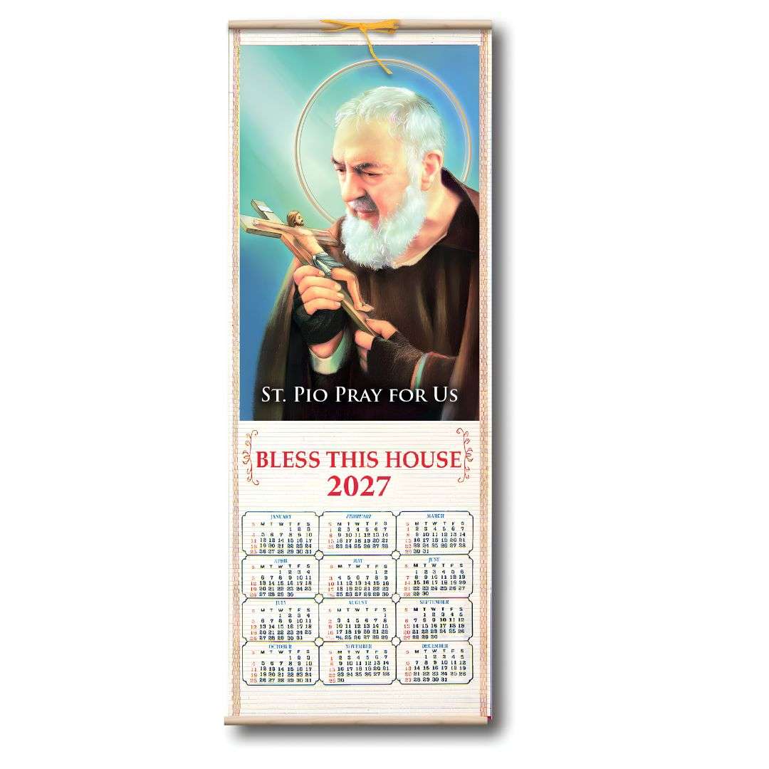 2027 Saint Pio wooden scroll wall calendar