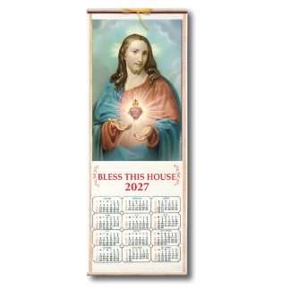 Sacred Heart handcrafted wooden scroll hanging calendar